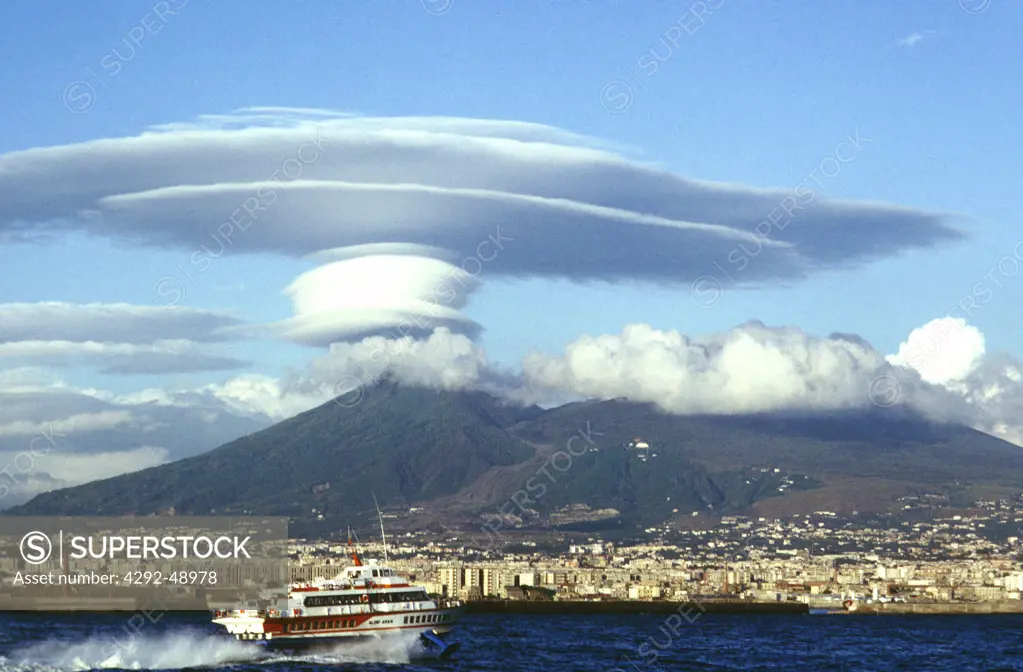 Italy, Campania, Naples, view of the city and Vesuvio