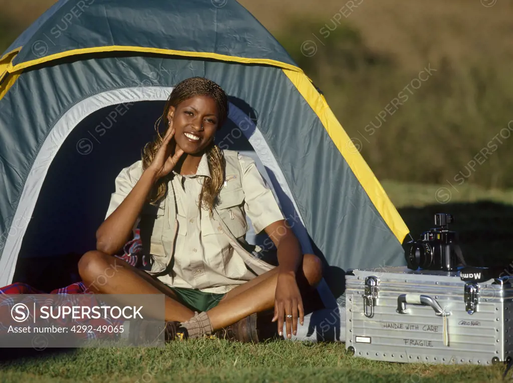 Africa, Kenya, woman camping