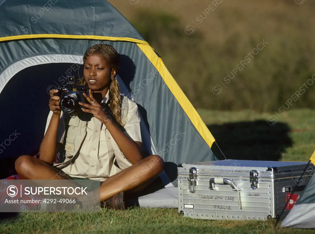 Africa, Kenya, woman camping