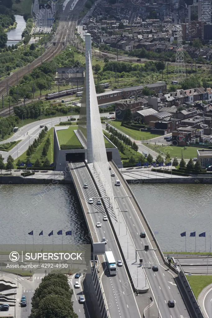 Belgiun, Wallonia, Liegi, highway, bridge of Liege, Meuse River