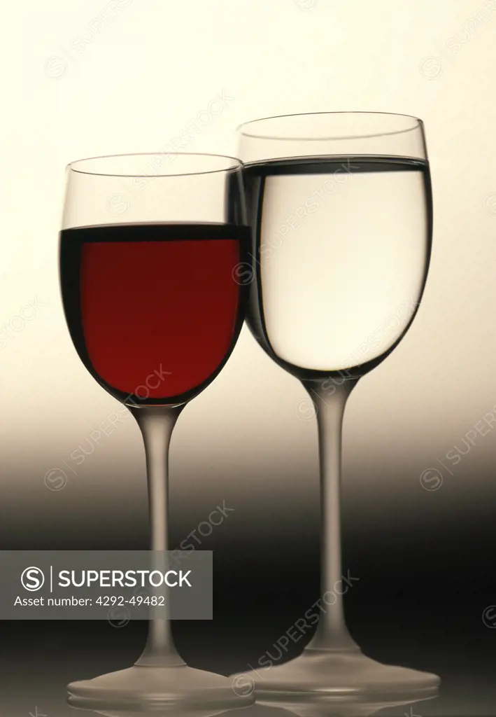 two glasses of red & white wine