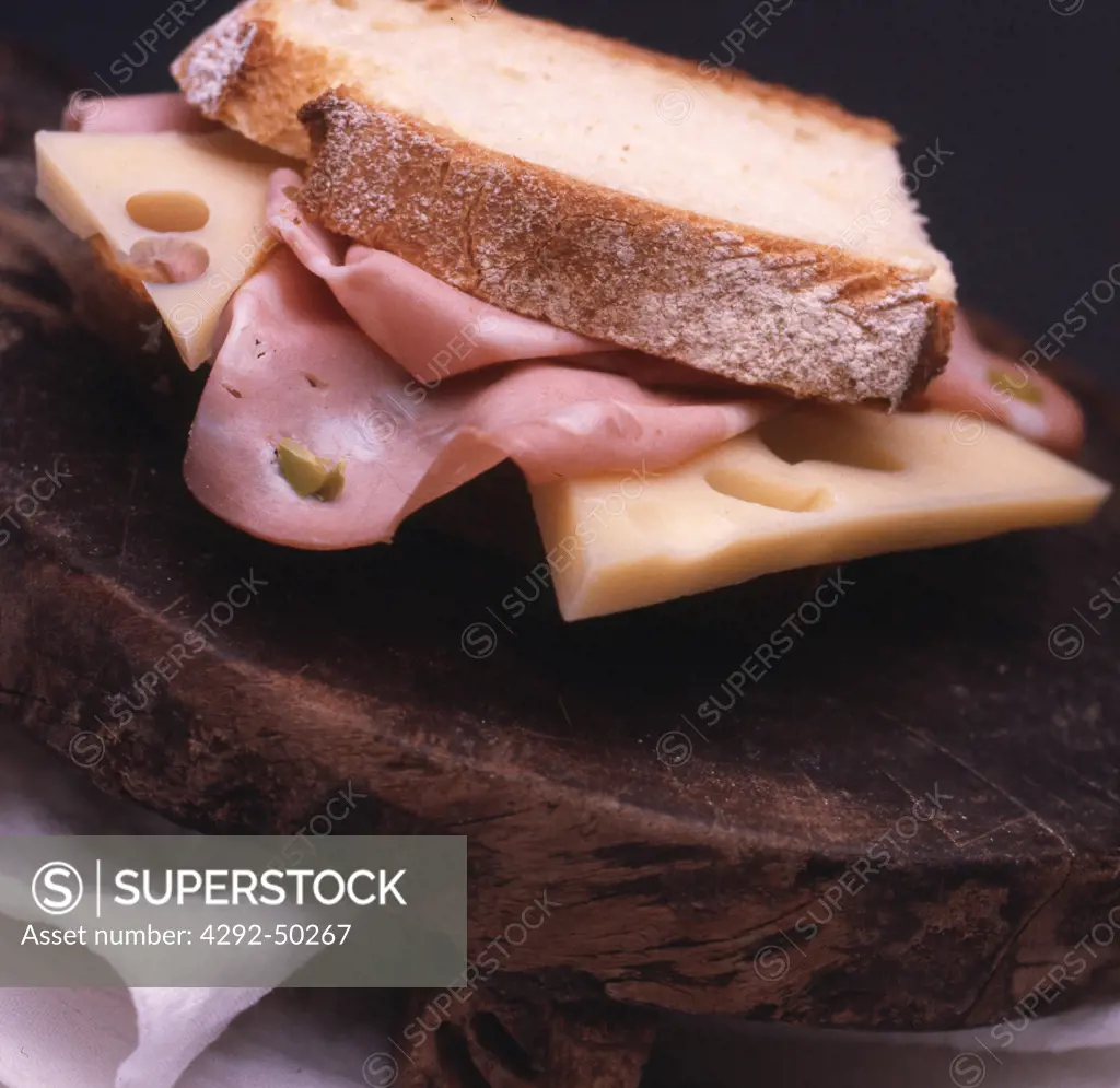 Mortadella and emmenthal cheese sandwich
