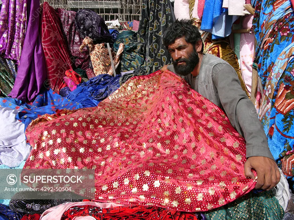 Afghanistan, Kabul. Fabric market