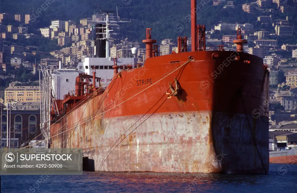 Italy, Genoa. Oil tanker in port