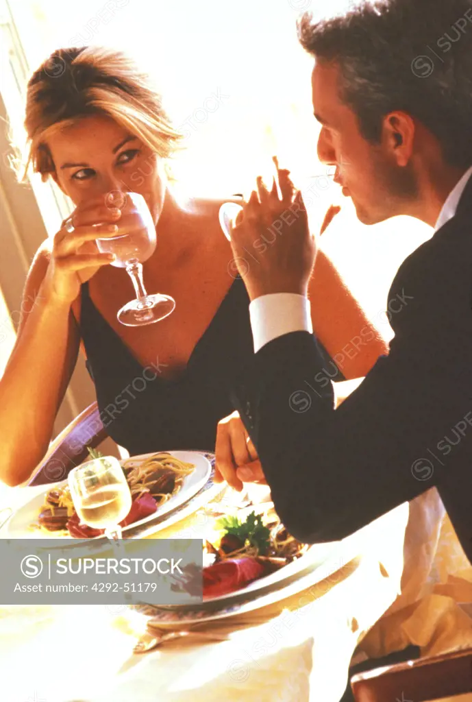 Couple at lunch in restaurant