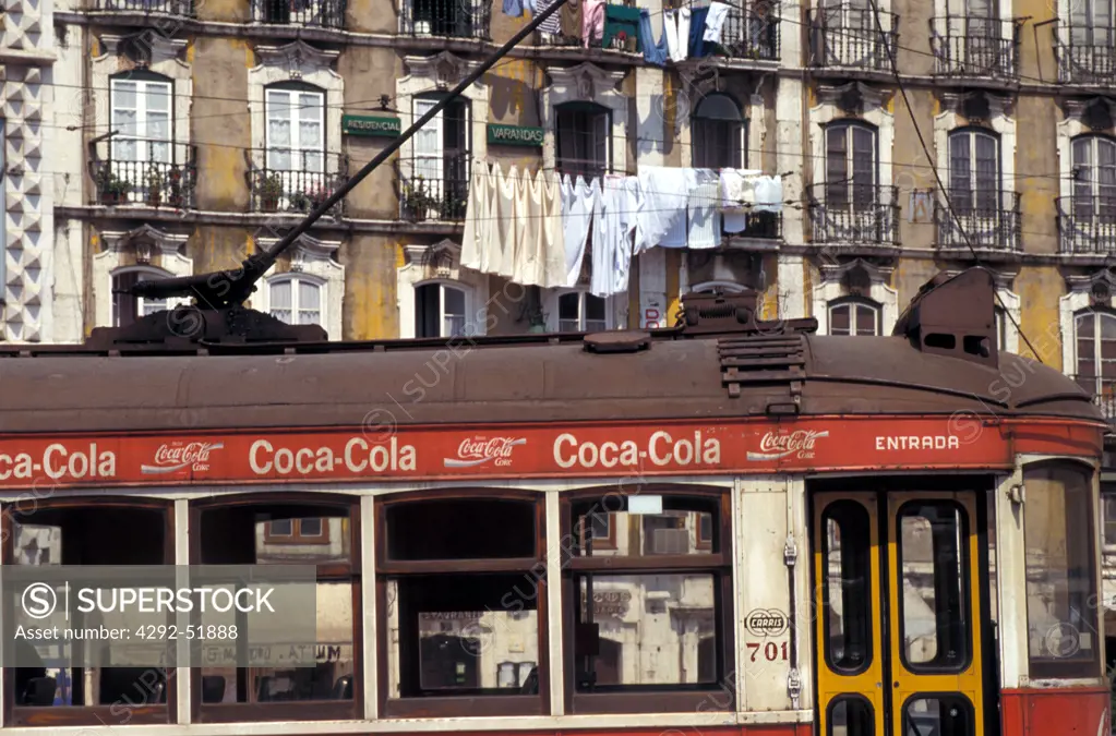 Portugal, Lisbon, electricos tram in the old center
