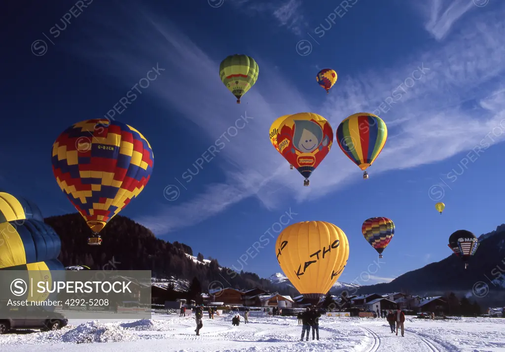 Italy, Alto Adige, Dobbiaco, Hot air balloons race