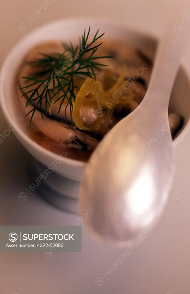 Oyster with lemon soup
