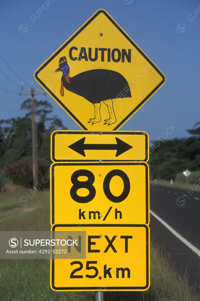 Australia, Queensland: road sign of Casuario bird croosing