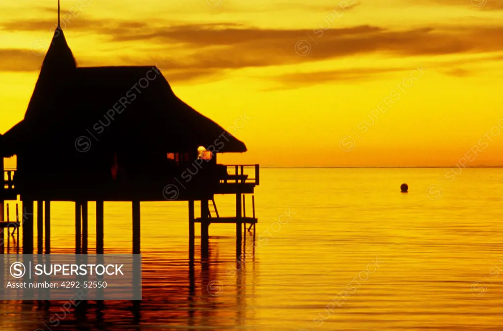 Polynesia, French Polynesia, Bora Bora, Bora Bora Lagoon Resort at sunset