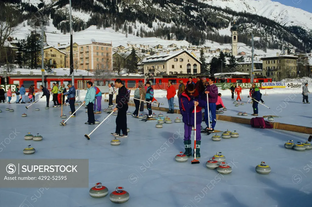 Switzerland, Samedan, people playing Curling