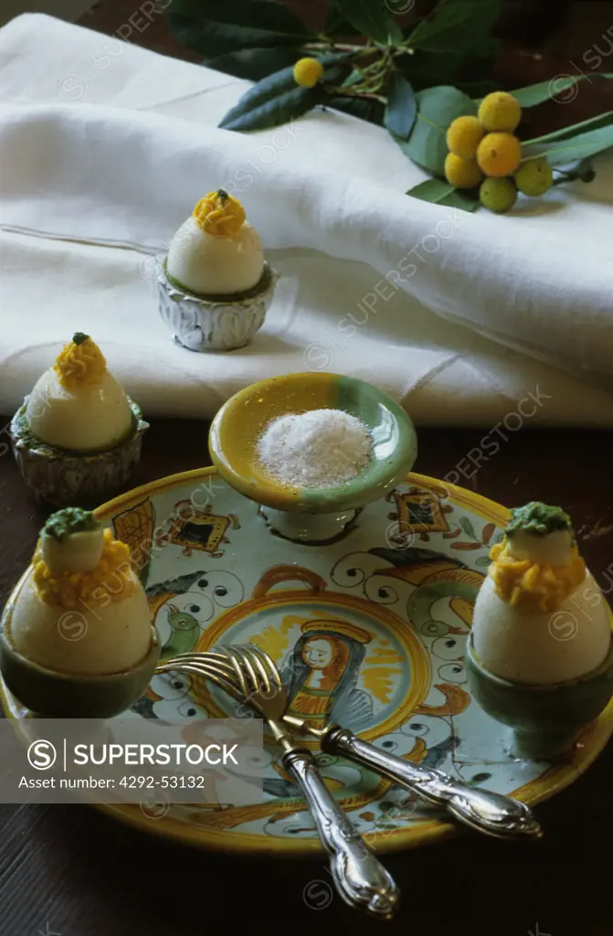 Stuffed eggs with green sauce, Italy, Tuscany
