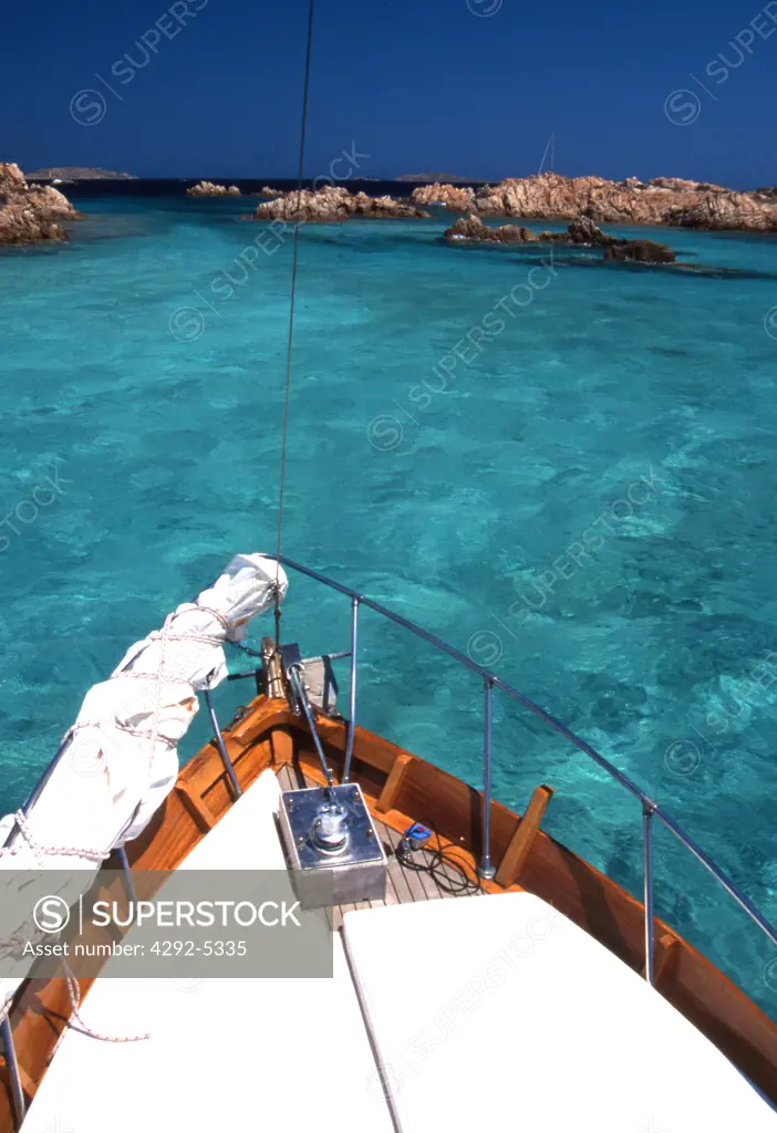 Italy, Sardinia, Maddalena national park, bay with boat