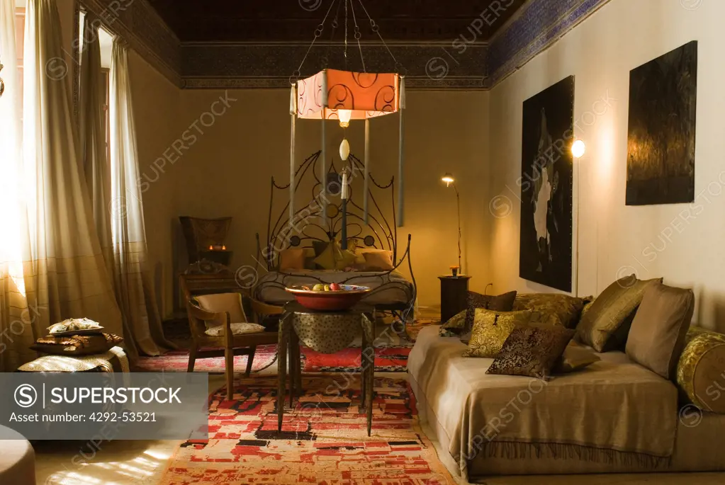 Morocco, Marrakech, hotel bedroom