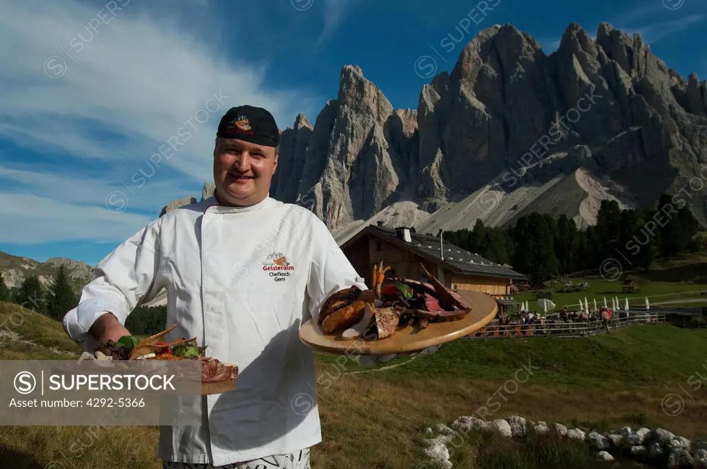 Italy, Trentino Alto Adige, Dolomites, Val di Funes, Odle Group, chef Gerard Runggatscher