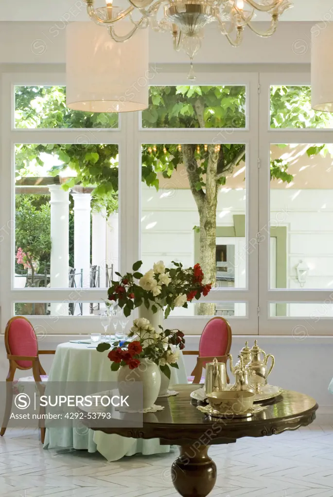 Italy, Campania, Sant'Agata Sui Due Golfi, Restaurant Don Alfonso, Detail of the dining room