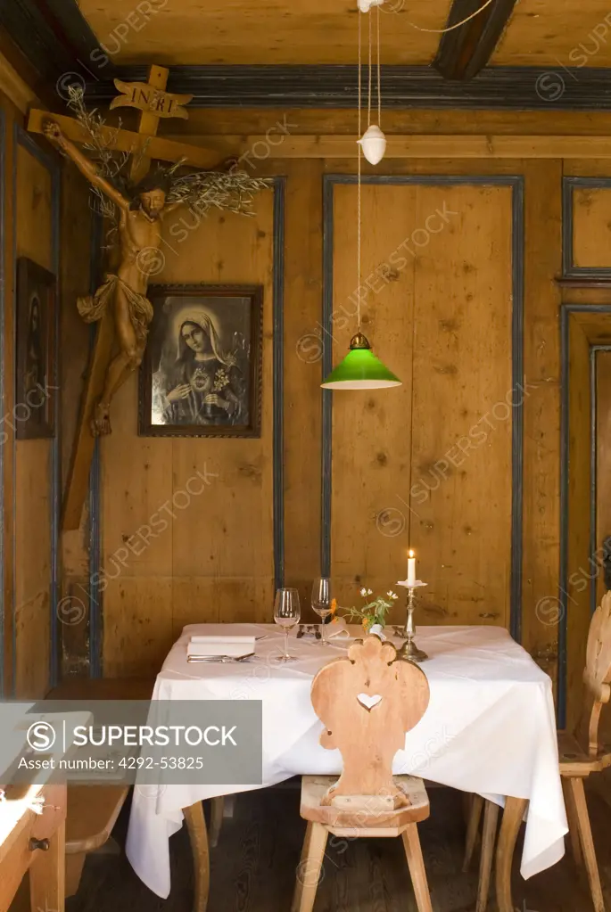Italy, Trentino Alto Adige, Aldino, Detail of the old dining room at Hotel