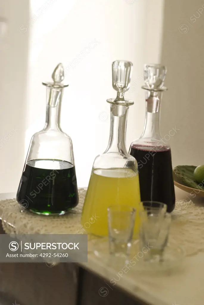 Liquor bottles on a table