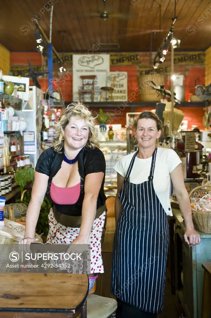 Australia, Gayle Wolker owner of Cliffys Emporium in Daylesford and a waitress