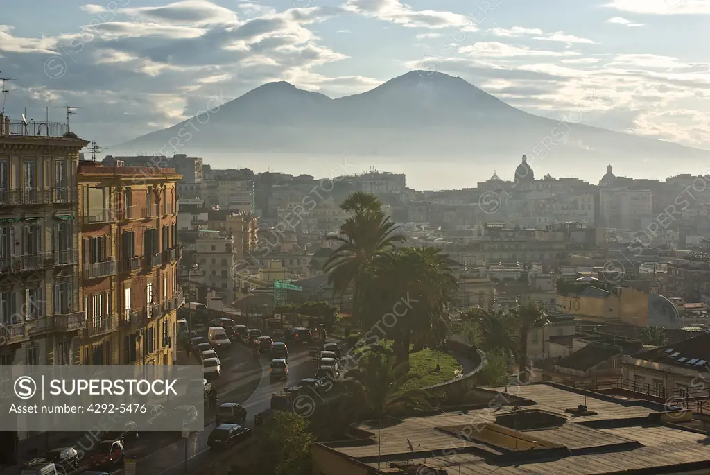 Italy, Campania, Naples city view with the Vesuvius volcano