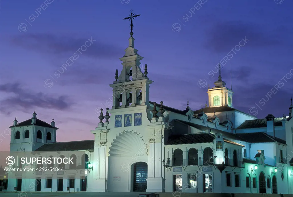 Spain, Andalusia, Coto Donana national park, El Rocio Village Ermita del Rocio church