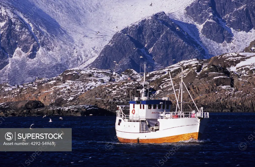 Norway,Lofoten island, fishing boat