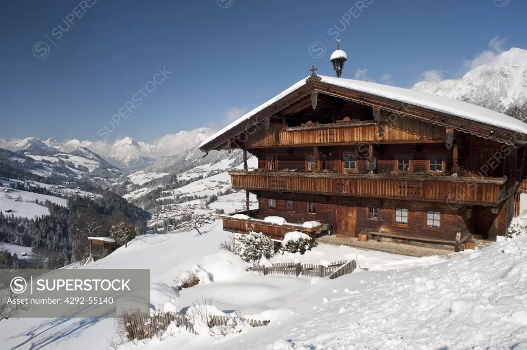 Austria, Tyrol, Alpbach valley, traditional wooden house
