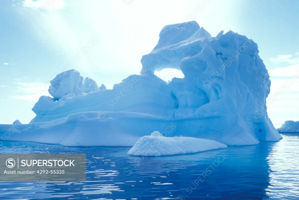 Denmark, Greenland, iceberg with hole