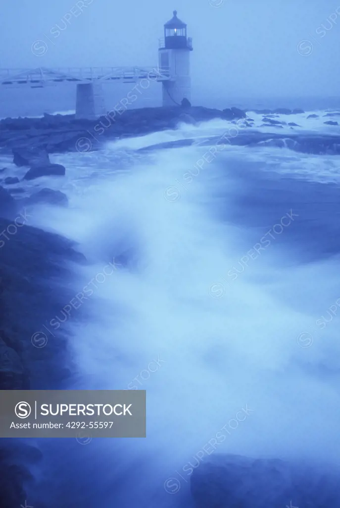 Usa Maine lighthouse in a storm Marshall Point Port Clyde