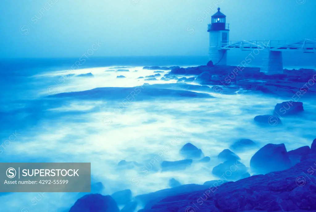 Usa Maine lighthouse in a storm Marshall Point Portclyde