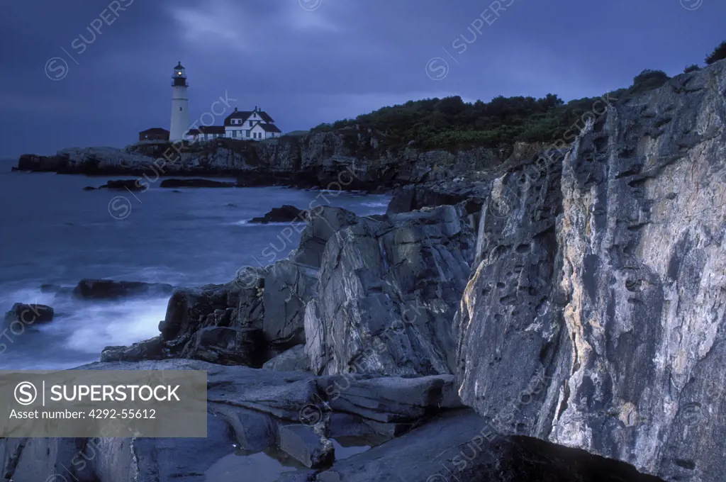 USA Maine Lighthouse and stormy sky Portland Head Cape Elizabeth