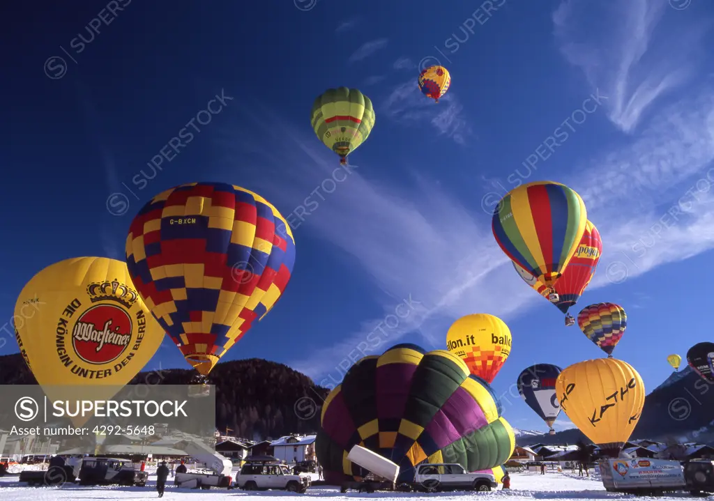 Italy, Alto Adige, Dobbiaco, Hot air balloons race