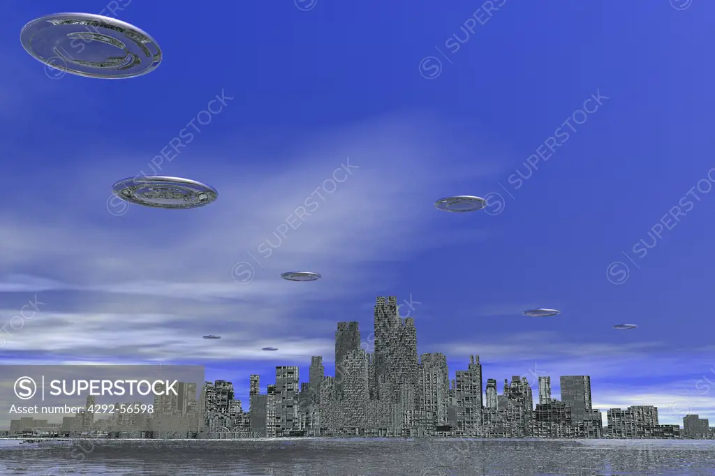 Ufos flying over city