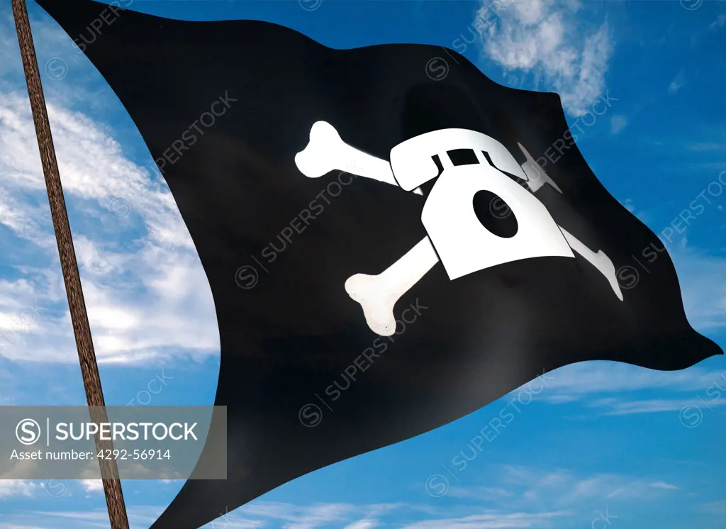 Flag with crossbones on telephone