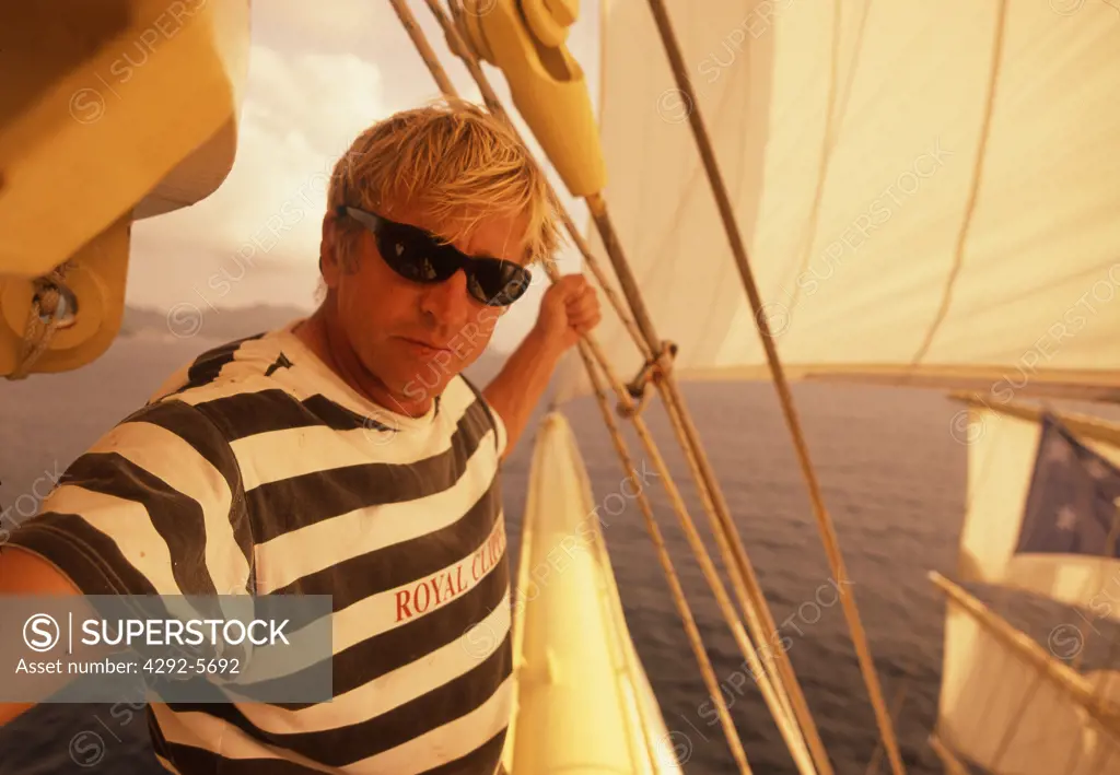 Carribean sea, the Royal Clipper sailship, crew member