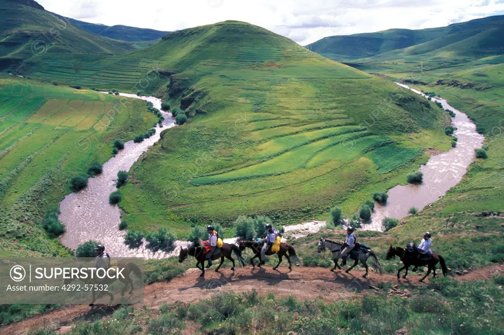 Africa,Kingdom of Lesotho, horse riding between Molumong and Sani Pass