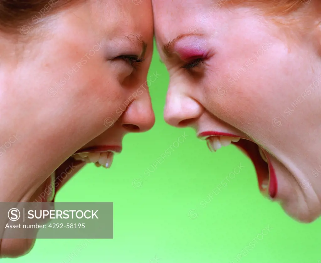 Two women head to head screaming