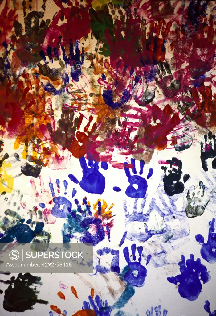 Mural of children hand prints