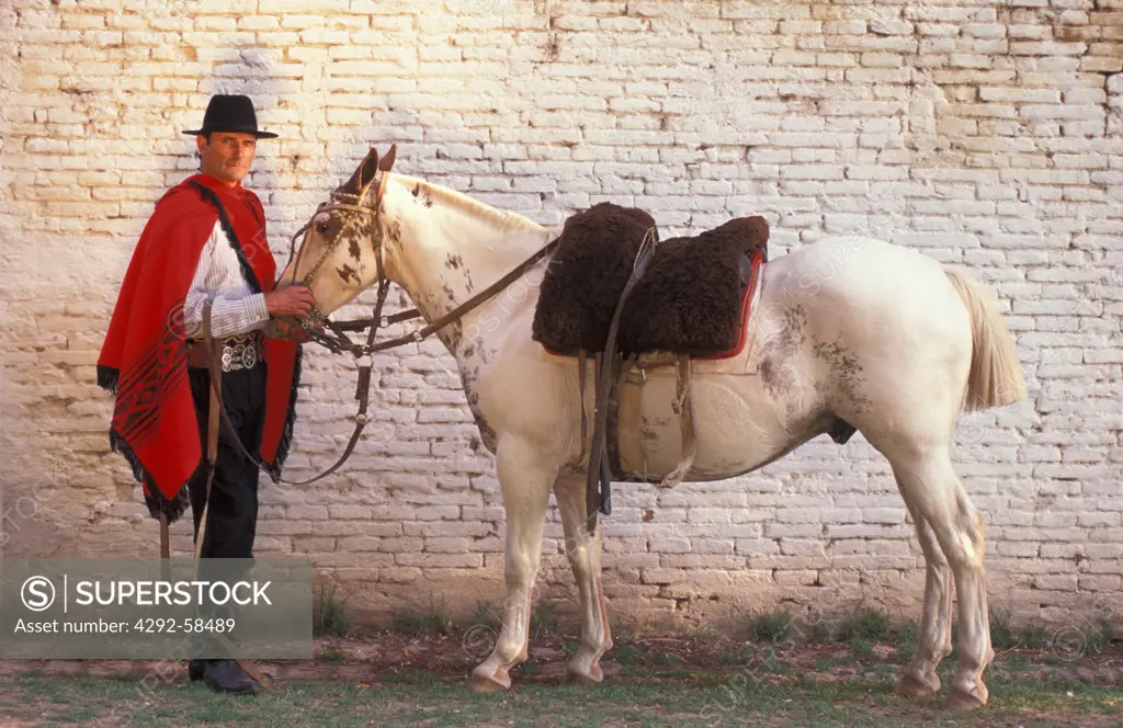 Argentina, San Antonio DeAreco, Gaucho with his horse