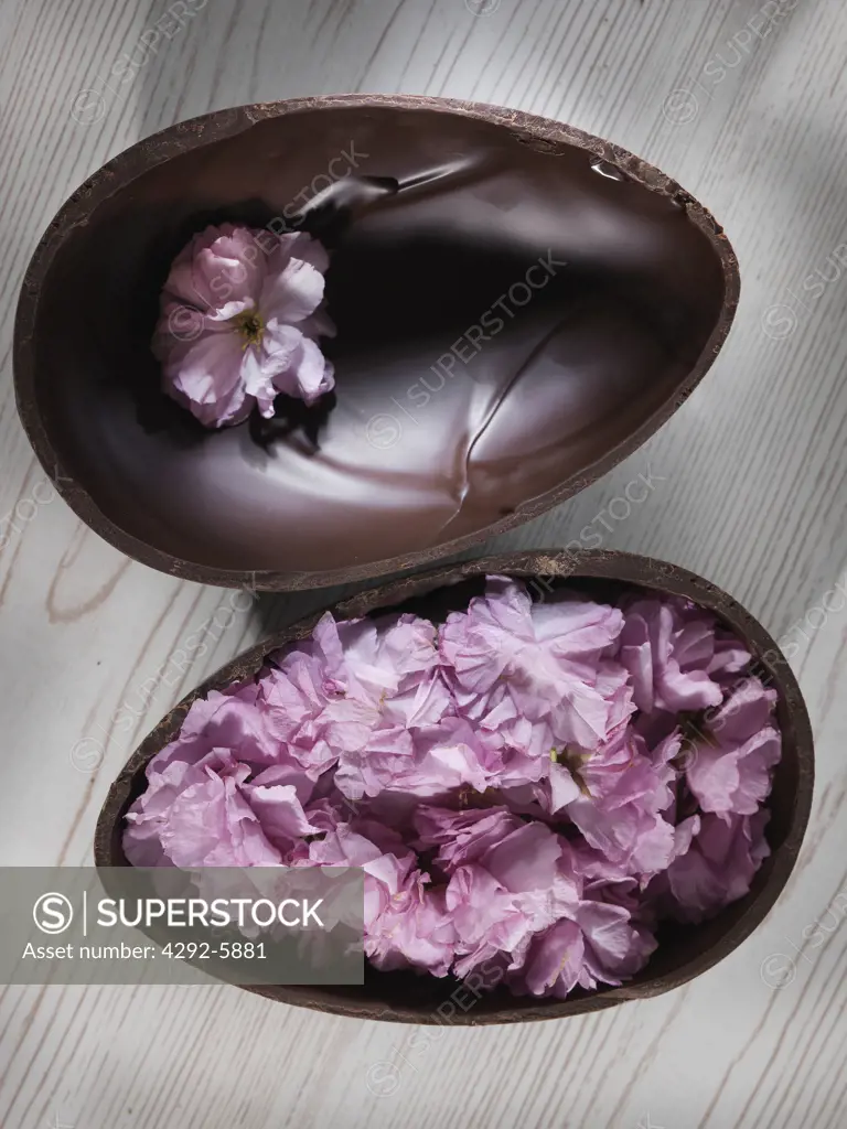 Easter chocolate egg with peony as surprise