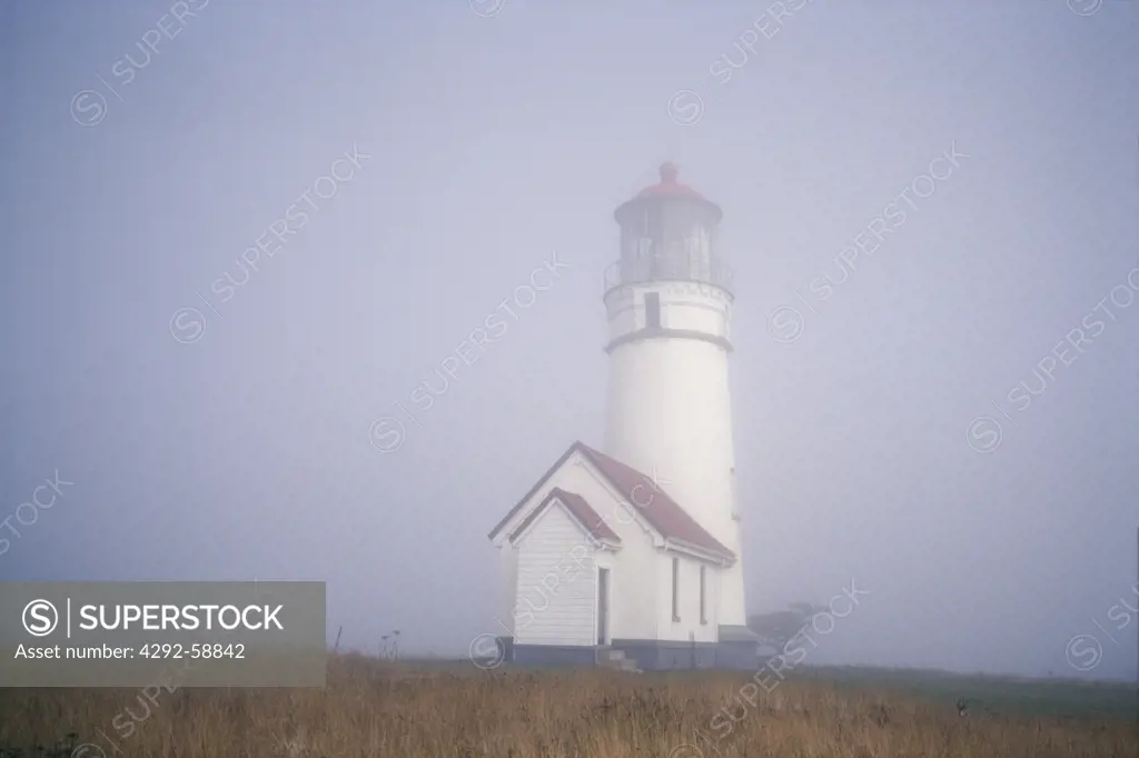Cape Blanco Lighthouse In Fog, Near Port Orford, Oregon