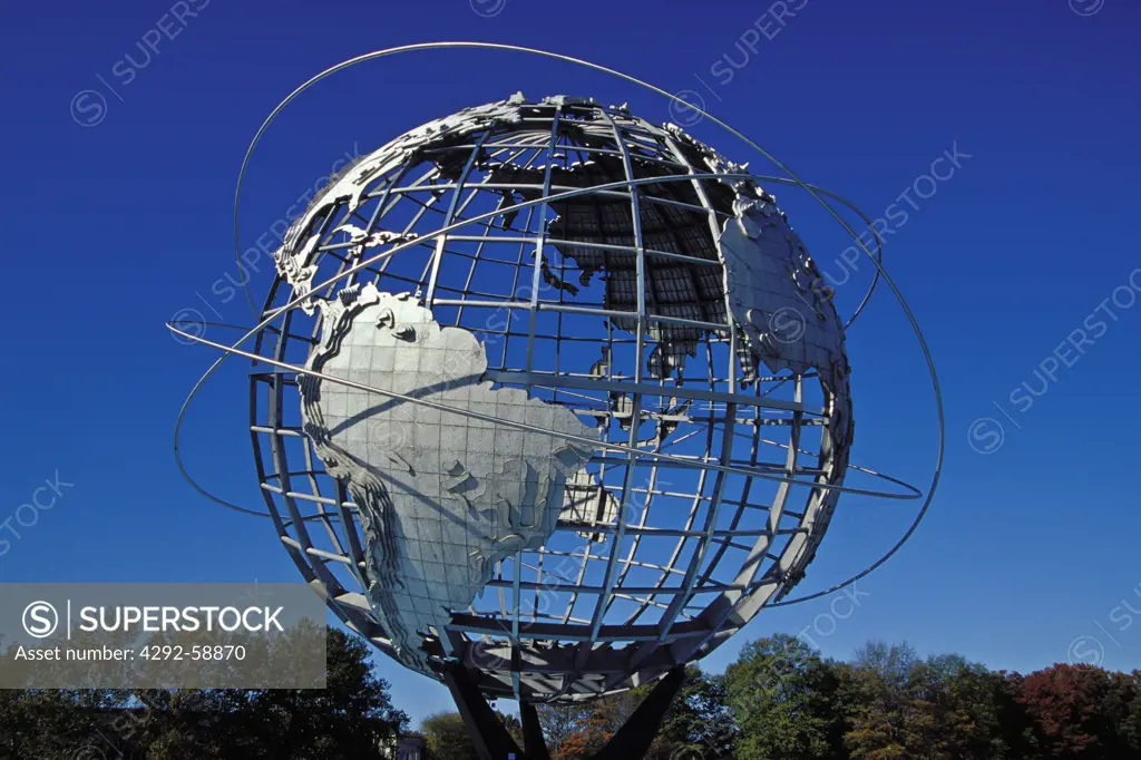 Metal sculpture of the globe at Corona Park, Flushing Meadow, New York USA