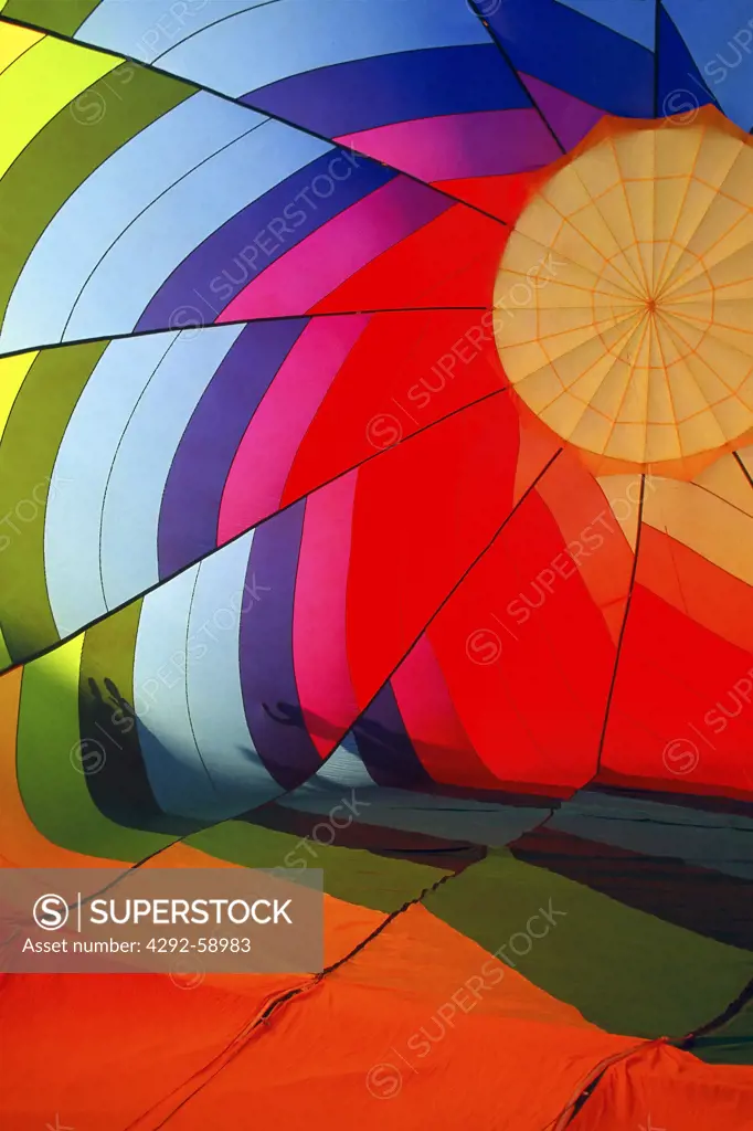 USA, New Mexico, Albuquerque: interior view of hot air balloon being inflated