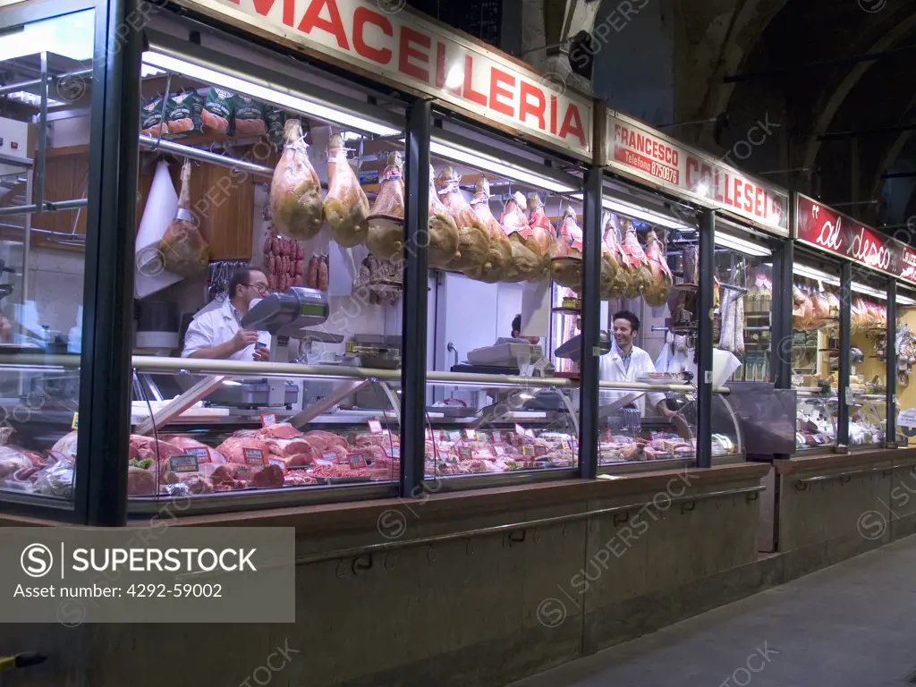 Butcher shop meat market in Palazzo della Ragione, Padua, Veneto