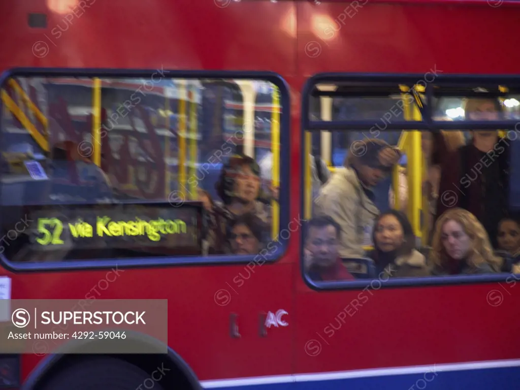 Evening commuters on London Bus, Kensington, London, England, UK