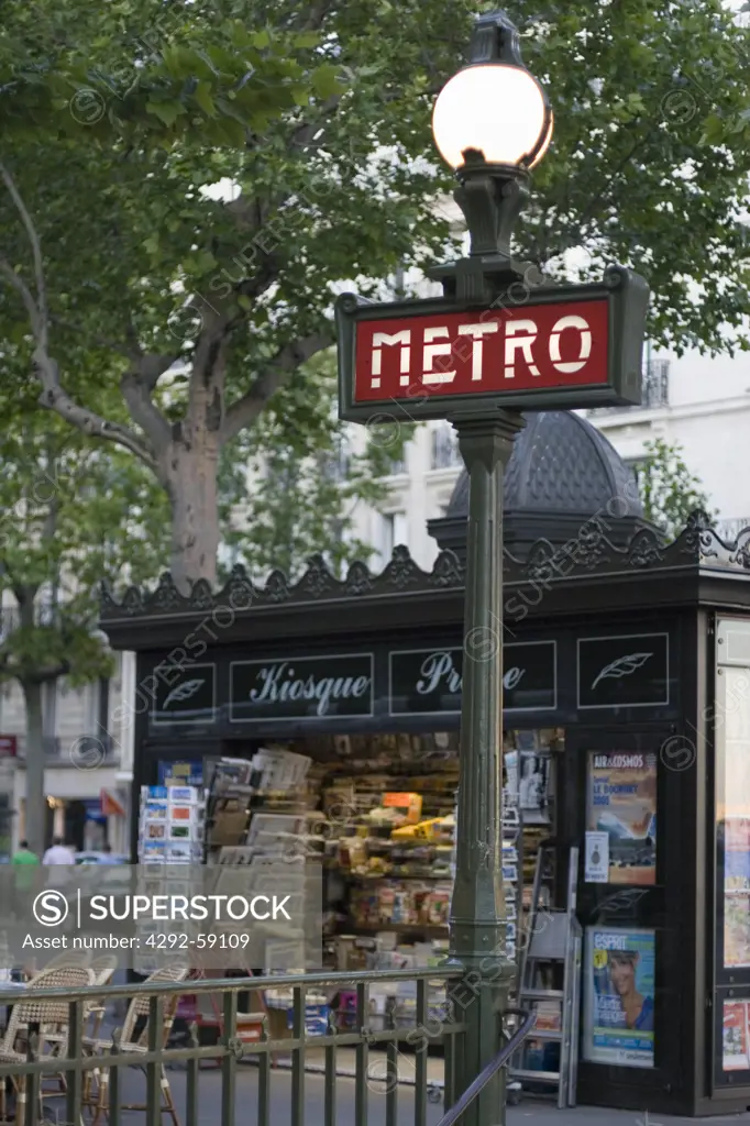 Metro entrance and news stand at Place du Trocadero, Paris France