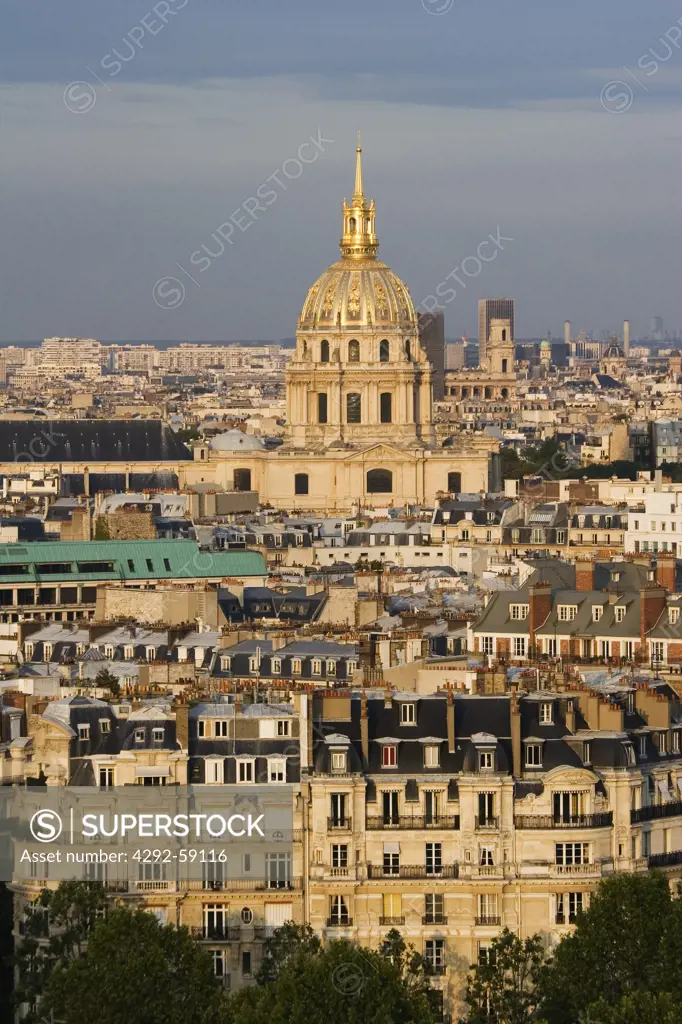 View of the Dome Church or St. Louis des Invalides from the first level deck of the Eiffel Tower , Paris, France