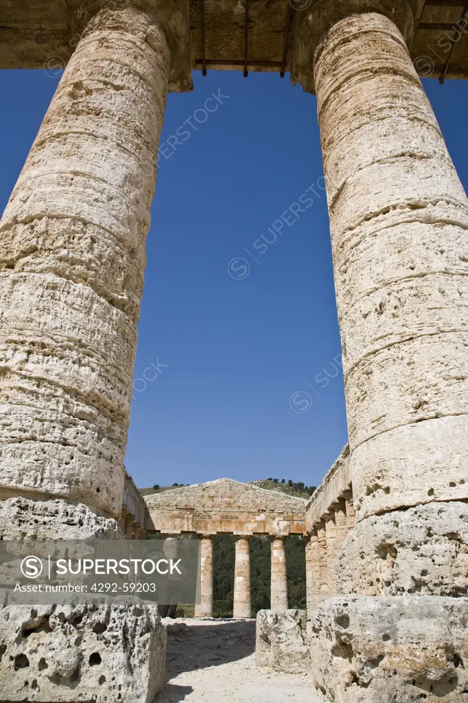 Sicily, Segesta, close up detail of columns, 5th century BC Greek Temple.