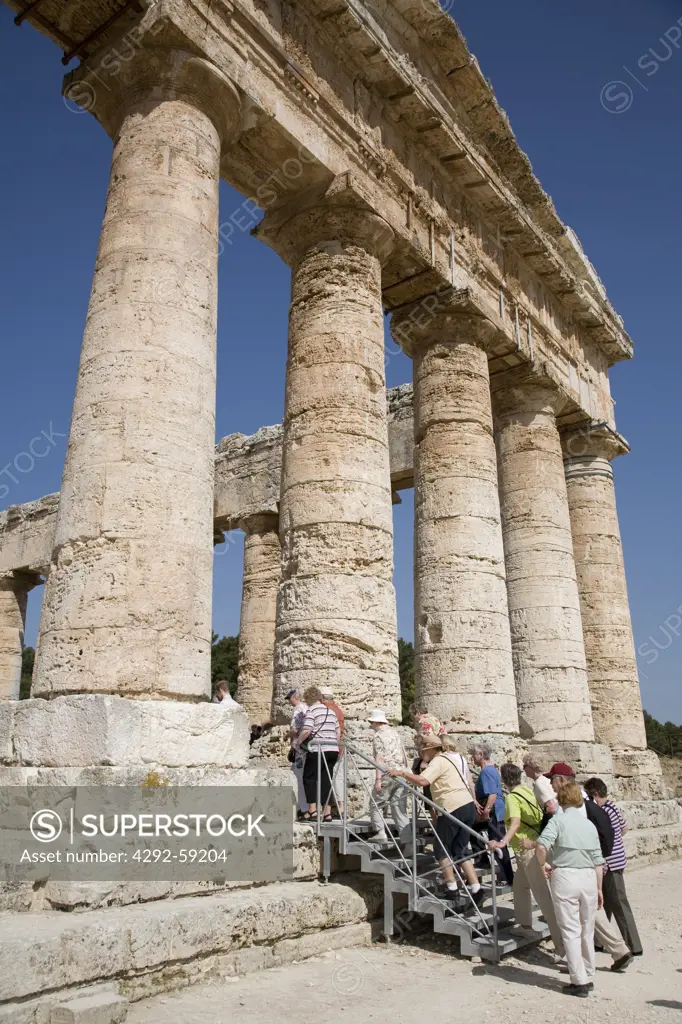 Sicily, Segesta, Tourists visit the 5th Century BC Greek Temple