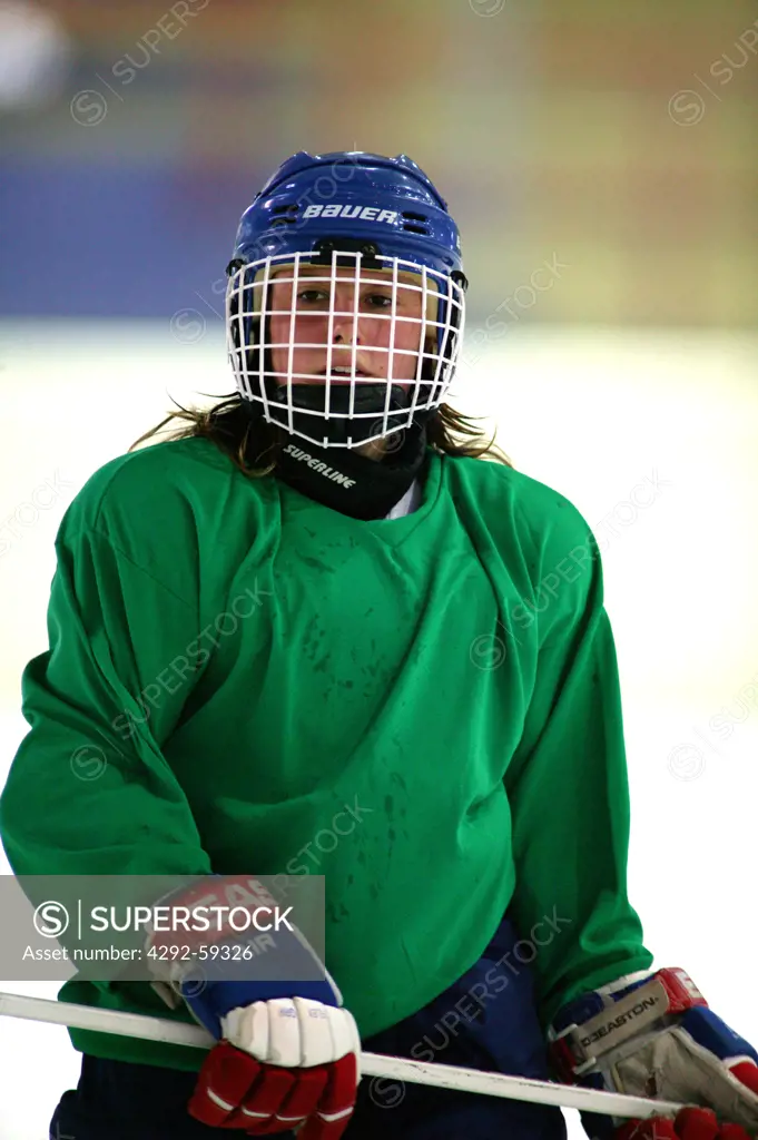 Girl playing ice hockey